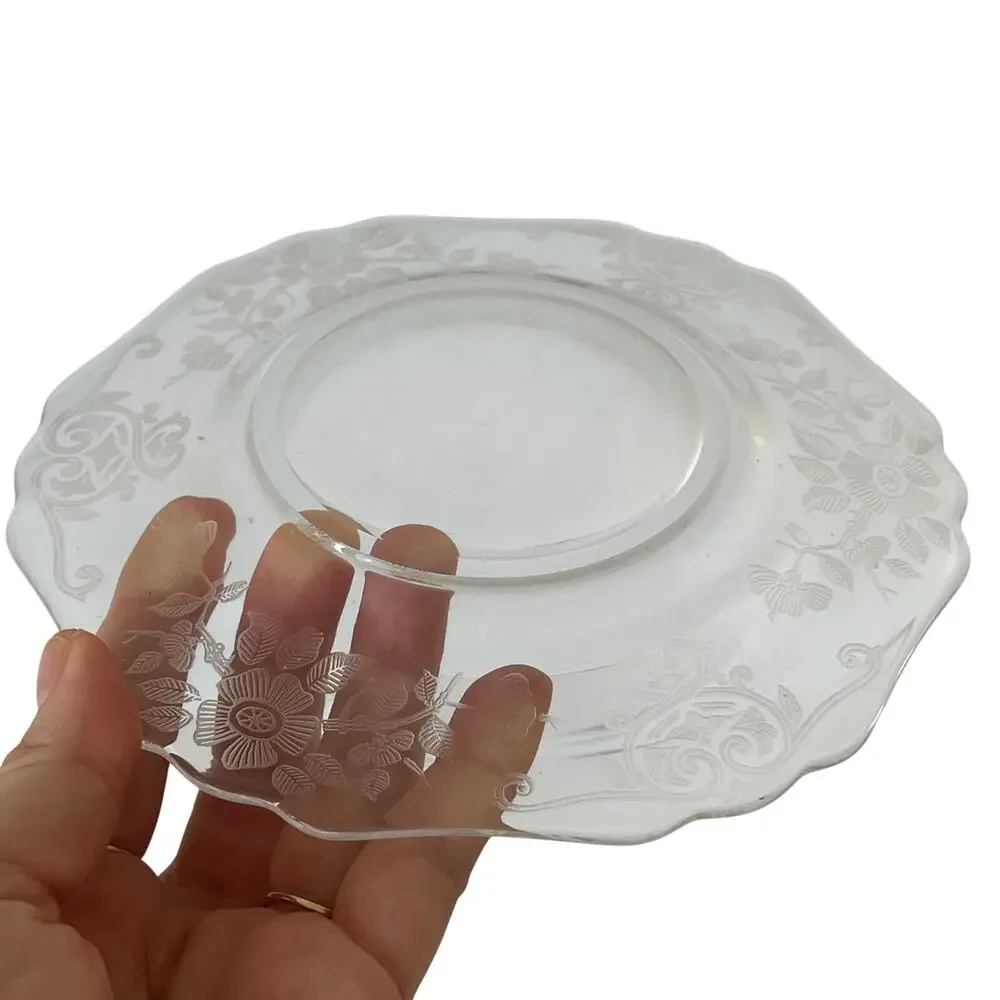 Cambridge Glass Etched Plate UV Uranium Glow Scalloped Floral Depression Vintage